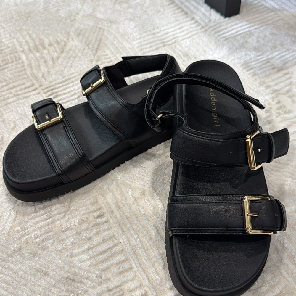 Black Sandals with Gold Buckles